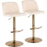 Toriano Adjustable Swivel Bar Stool in Cream Leatherette & Gold (Set of 2)